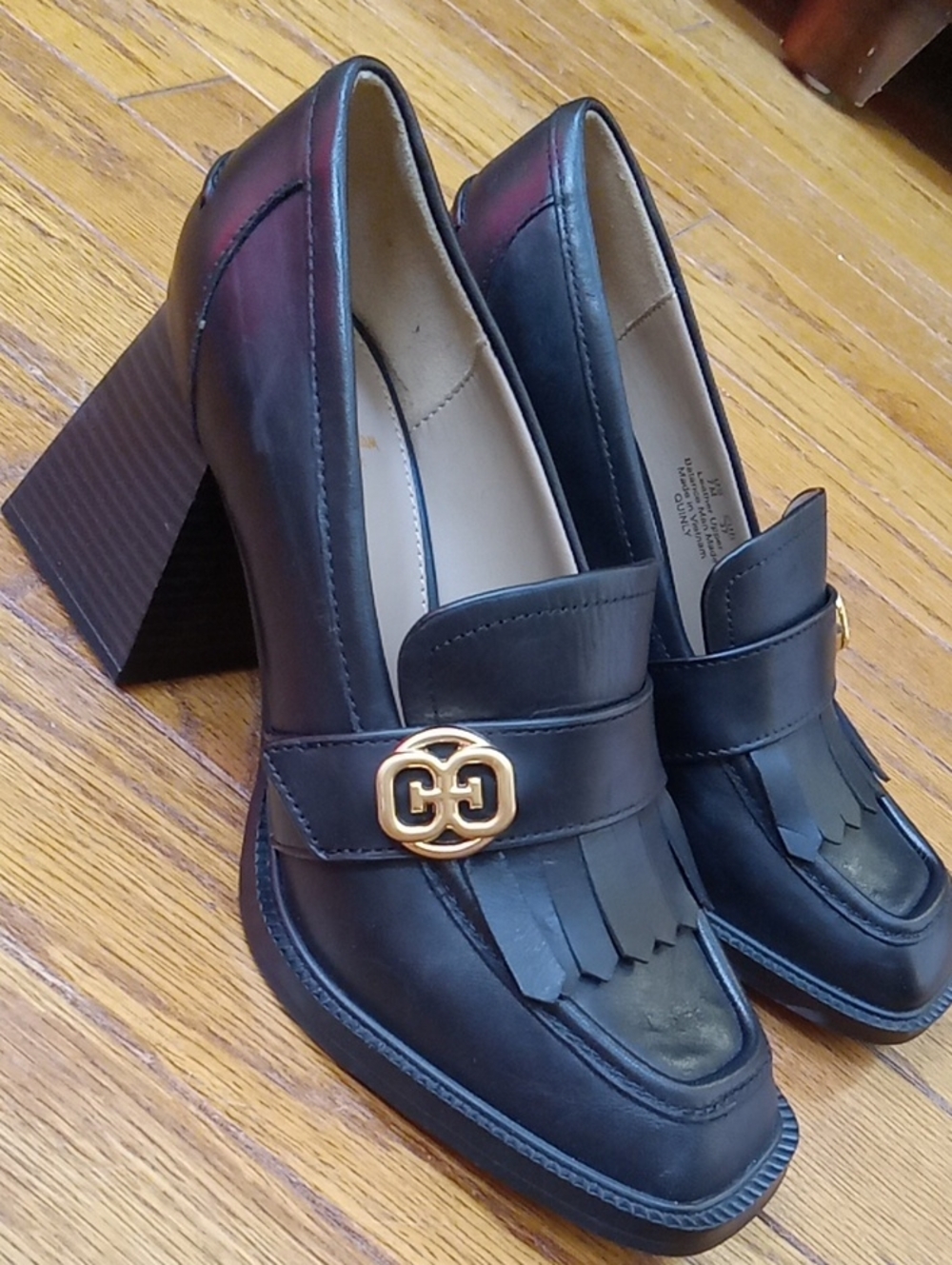 Sam Edelman Quinly Kiltie Leather Block Heel Loafers Black Size 7